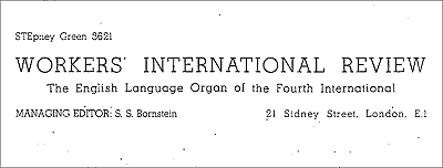 masthead of Workers International Review specifying "The English Language Organ of the Fourth International".